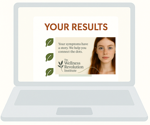 Laptop displaying "Your Results" wellness message.